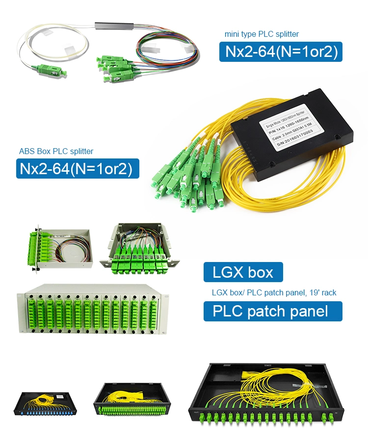 ABS Box Fiber Optic PLC Splitter Singlemode Sm LC Connector 1310/1550/1490nm Fbt Coupler