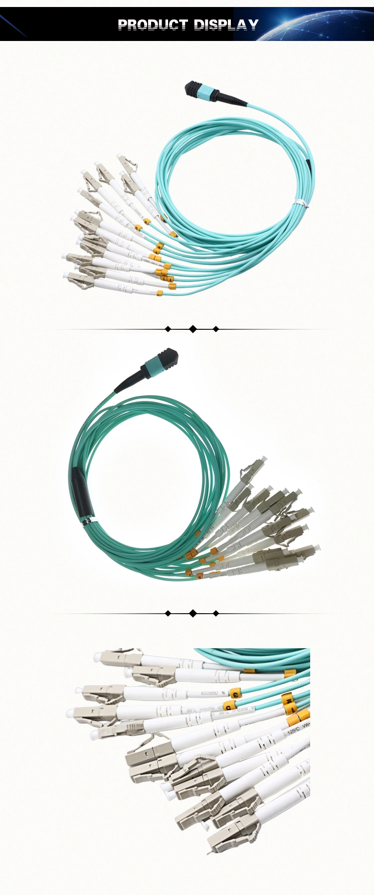 MPO to LC Om3 mm 12cores Fiber Optic Patch Cord